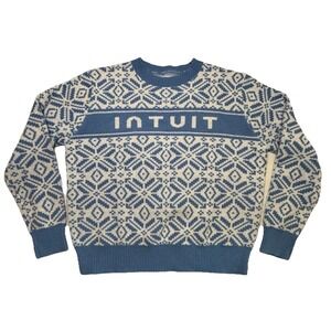 Intuit Mens XL Nordic Snowflake Knit Sweater Blue White Acrylic Crewneck